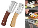 2-in-1 Stainless Steel Vegetable Peeler with Wooden Handle - Fruit/Potato Peeler & Bottle Opener V1263-JX-6038