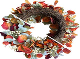 22 Inch Fall Front Door with Eucalyptus Lamb Ears Leaves and Berries, Autumn Fall Leaves V1258-DP02-C-2688
