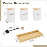 Coffee Tea Sugar Canister and Tray Set, Metal Container with Airtight Wooden Lid, Kitchen Counter V1369-AZ3-W-08633