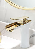 Basin Hot and Cold Water Faucet Waterfall Spout, Antique Brushed Finish, Short Model, Vintage V1107-113-76625-BLK-135MM