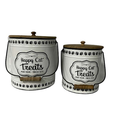 Set 2 Nested Happy Cat Treats Tins w/ Lid 24x27cm V637-11063TIN