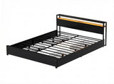 Artiss Metal Bed Frame Queen Size Storage Headboard Charge Station LED 4 Drawers MBED-C-SKY-Q-ALBK-ABC