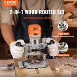 Wood Router, 1.25HP 800W, Compact Wood Trimmer Router Combo Tool with Plunge and Fixed Base, V952-YXKXBJ710W65AH7WLV3