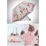 Vintage Lace UV Sun Parasol Folding 3D Flower Embroidery Umbrella Lace embroidered umbrella for both V1366-AZ2-W-03220