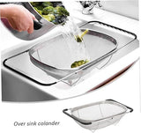 Over Sink Expandable Stainless Steel Colander, Fine Mesh Strainer Basket with Rubber Grip Handles V1189-LC-AMZ-00076