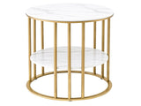 Artiss Coffee Table 2-Tier Round Marble Effect White&Gold FUR-S-COF08-MB-GD