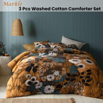 Accessorize Markle Washed Cotton Printed 3 Piece Comforter Set King V442-HIN-COMFORTER-MARKLE-BROWN-KI