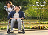 EQUIPMED 2-in-1 Folding Rollator Wheelchair Adjustable Mobility Walker w/ Park Brakes & Bag, Silver V219-EQHCRL22A