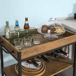 Industrial Vintage Style Wood Metal 3 Tiers Kitchen Serving Trolley with Wine Rack V178-88889