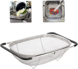 Over Sink Expandable Stainless Steel Colander, Fine Mesh Strainer Basket with Rubber Grip Handles V1189-LC-AMZ-00076