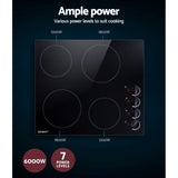 Devanti Electric Ceramic Cooktop 60cm CCT-B-4B-4Z-KNOB-BK