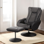 Artiss Recliner Chair Ottoman Heated Massage Black RECLINER-A14-PU-BK