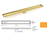 Brushed Gold 600mm Tile Insert Linear Shower Grate Floor Drain 50mm Outlet Waste V1233-LGTI02A600BG