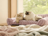Luxurious Faux Rabbit Fur Plush Pet Sofa Bed with Bolster Sides, Removable Washable Cover and Deep V1341-ZY-9FNEFNJP-L-PINK