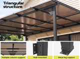 Instahut Gazebo Lean-To Pergola Garden Patio Polycarbonate 356cm X 275cm Brown GAZB-PLC-SRF-33X23-AB