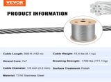 1/8 Stainless Steel Cable Railing 500ft, Wire Rope 316 Marine Grade, Braided Aircraft Cable 7x7 V952-316GSS7X700000001V0