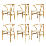 1 Set of 6 Artiss Dining Chairs Wooden Rattan Seat Wishbone Back MO-DIN-B-01-RAT-WDX6