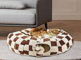 Cat Tunnel Bed with Washable Cushion for Indoor Cat, Donut Cave Tube Toys for Kitten Puppy Rabbit V1107-135-54823-BRN1