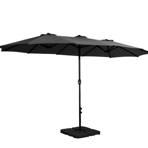 Instahut 4.57m Outdoor Umbrella w/Base Stand Beach Pole Garden Tilt Black UMB-POLE-4-BASE-50N-BK