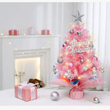 45cm Pink Mini Christmas Tree Natural Log Base, Pink & Blue Wrapped Design, Star Topper, Letter V1232-FSSDS-001