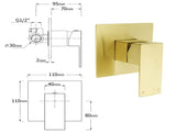 WELS Brushed Gold Twin Shower 8" Rain Head Handheld Diverter Wall Arm Square Mixer V1233-A702GHS002M4CGKSS108GKSQ201G