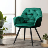 Artiss Dining Chairs Set of 2 Velvet Diamond Tufted Armchair Green MO-DIN-GRS058-VEL-GNX2