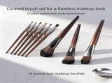 16 Piece Makeup Brush Set - Dark Brown Makeup Brushes with Black Storage Cup for Foundation, Powder, V888-ELOSUNG57308