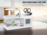 Multifunctional USB Rechargeable Mini Fish Tank Aquarium with Clock Function LED Light White V1294-YM0727-JY05831-01