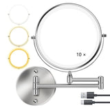 8 Inch Wall Mounted Makeup Mirror with Lights, 3x/10x Magnification, Dimmable 3 Light Modes, 360&deg V1188-MS-325-0325