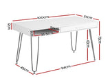 Artiss Computer Desk Drawer Cabinet Home Office Desks Workstation 100cm White FURNI-C-DESK-MET-100WH