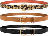 3 Pack Women's Leather Belts for Jeans Dresses Ladies Waist Belt with Fashion Gold Buckle V1258-DP02-F-701