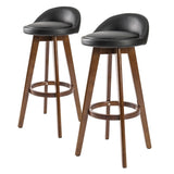 2X Wooden Bar Stool Dining Chair Leather LEILA 72cm BLACK BROWN V274-FT-WBSPVC-82BK2-BNP