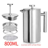304 Stainless Steel French Press Coffee Maker, Household Hand-Brew Coffee Pot, Includes One V1265-AU-492-800ML-LW