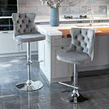 SERENIT Gray Velvet Bar Stools Adjustable Swivel Counter Height Chairs with Tufted Back and V255-GP2211R-GREY