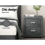 Artiss Bedside Table 2 Drawers Fabric - CADEN Grey BFRAME-E-BSIDE-GY