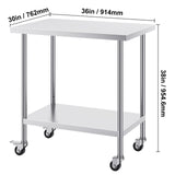 Stainless Steel Work Table 30 x 18 x 38 Inch, with 4 Wheels, 3 Adjustable Height Levels, Heavy Duty V952-CFBXGGZTLCDJB9CR8V0