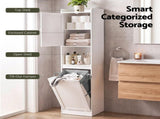 Artiss Tall Bathroom Storage Cabinet with Tilt Out Laundry Hamper White 170cm FUR-S-BATH-TB170-BAG-WH