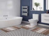 3-Piece Brown Striped Bath Mat Set, Non-Slip Washable Absorbent Bathroom Rugs V1188-MS-731-125