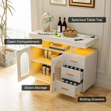 Buffet Sideboard Cabinet With RGB LED Light and Charging Station Console Coffee Bar White V563-QH-9217-25