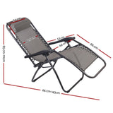 Gardeon 2PC Zero Gravity Chair Folding Outdoor Recliner Adjustable Sun Lounge Camping Grey FF-ZGC-GRX2