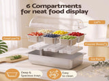 5-Star Chef 6 Pan Food Serving Display Stainless Steel Cooler Platter with Clear Roll Top Cover FD-6PAN-LID-SS