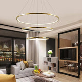 BAMDECOR 18801 Modern LED Chandelier, Dimmable Pendant Light with Remote Control Rings Round Ceiling V255-BAM-18801/3-GOLD