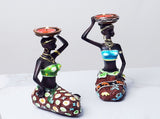 2PCS Vintage African Women Statue Candle Holders Resin Figurines Fits Up to 3.5cm Diameter Candles V1294-YM0523-220329XA01