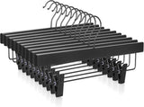 TOPIA HANGER Wooden Pants Hangers 10 Pack, Black Skirt Hangers with Clips and Rotatable Hook, V1258-DP02-F-235