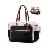 Insulated Lunch Tote Bag for Women Large Capacity Portable Cooler Handbag with Cup Holder and Bow, V1341-ZY-9V63JBJT-BLACK