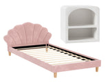 Artiss Bed Frame King Single with Bedside Table Set Scallop Headboard Pink Velvet Fabric Beds Base BFRAME-SET-ROSY-BS-01