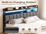 Artiss Queen Headboard Charging Station Storage LED Light Grey Upholstered BED-HEAD-ZAK-Q-BK
