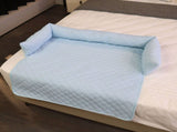 Cooling Quilted Pet Bed Mat with Bolsters for Summer, Soft Rectangular Sofa Cover Pad for Small to V1341-ZY-ETYYN3SB-LIGHTGREEN-9090CM