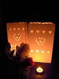 50 Pack White Heart in a Heart Luminary Paper Candle Tea Light Lantern Bags Wedding Garden V382-HNHLUM50