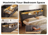 Artiss Queen Bed Frame with Storage Drawers & Headboard, 2 Drawer, USB, LED BFRAME-J-KINSLEY-Q-GY-AB
